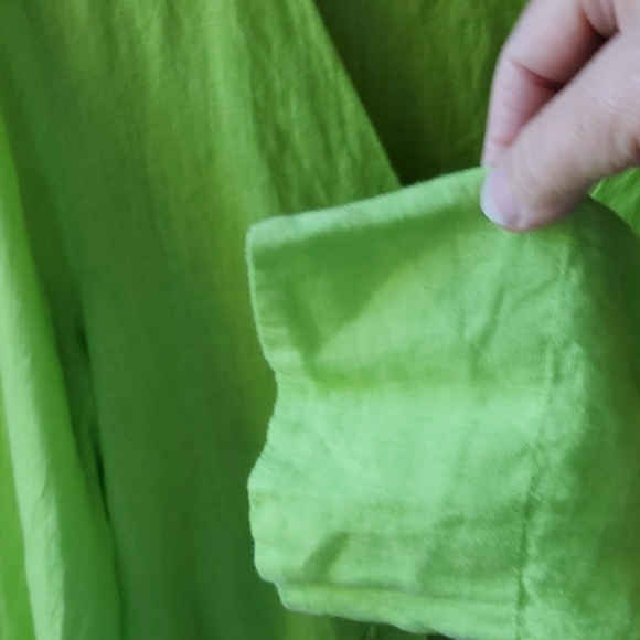 Zara Lime Green Relaxed Tie Front Blouse 100 Percent Linen Size Small - Picture 7 of 12